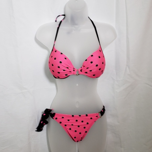 black polka dot swimsuit